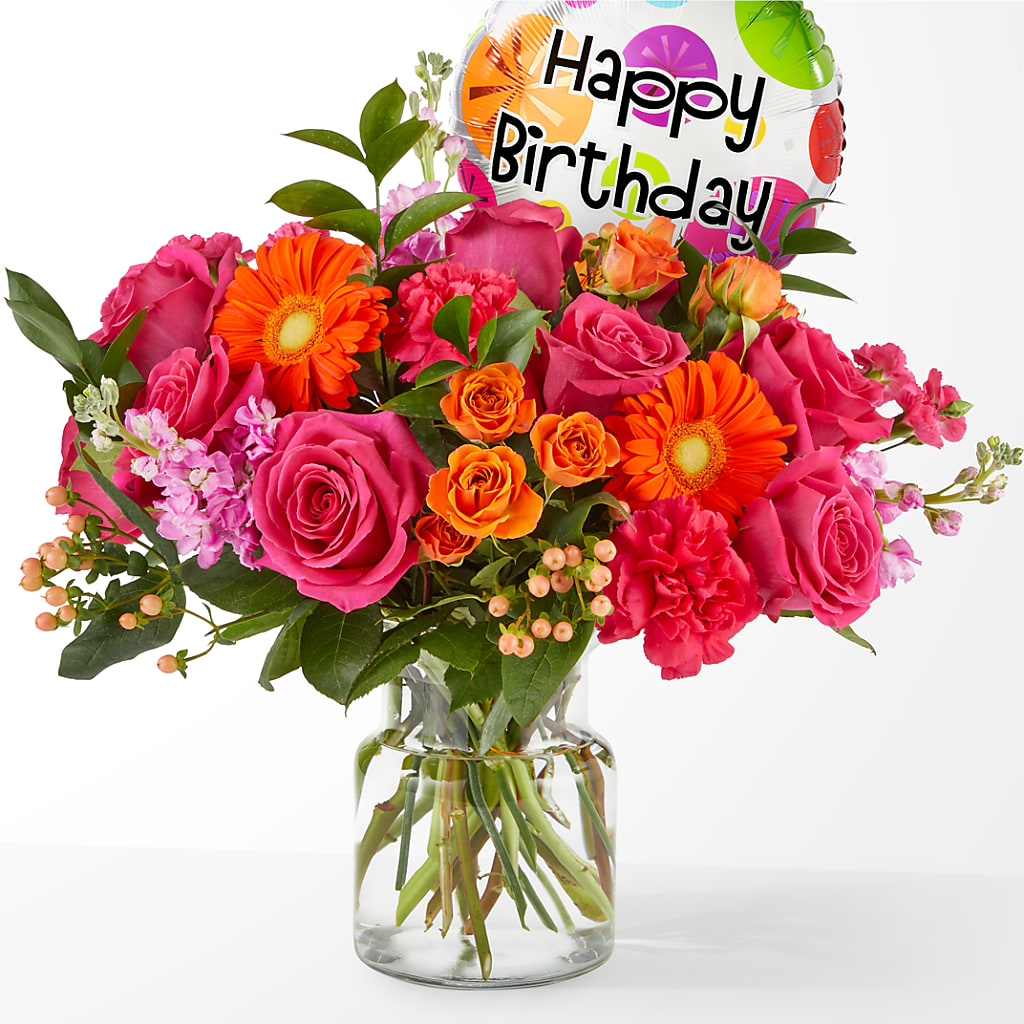 Fiesta Bouquet with Birthday Balloon – The Total Event Li Inc, Bethpage NY