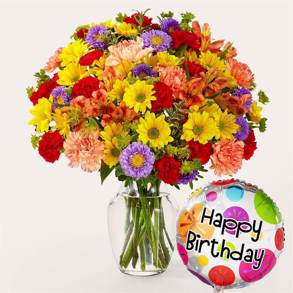 Kaleidoscope Bouquet with Birthday Balloon – The Total Event Li Inc, Bethpage NY