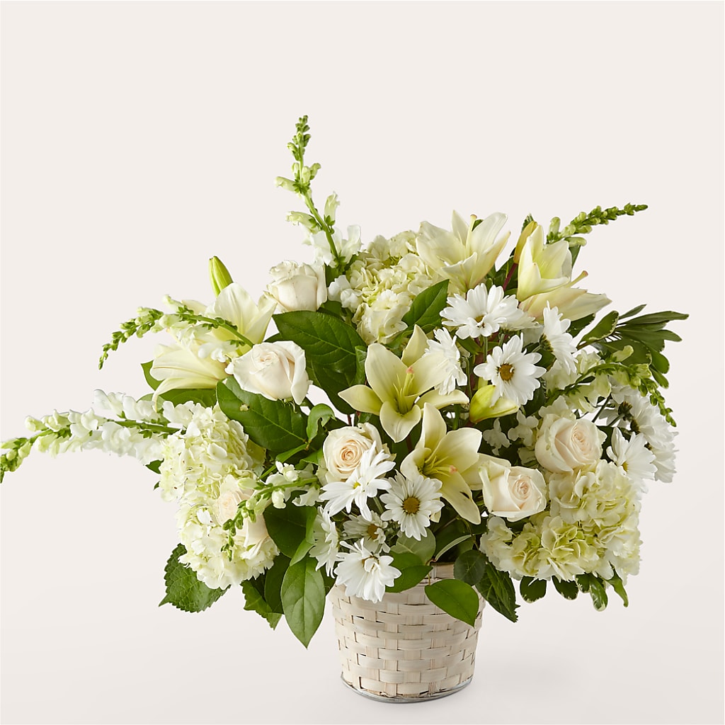 Ivory Elegance Floral Basket – The Total Event Li Inc, Bethpage NY