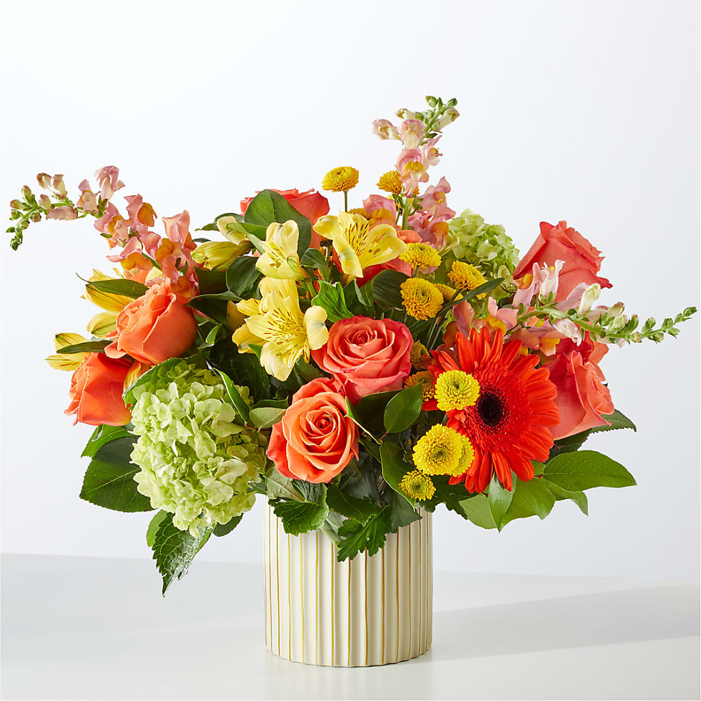 Autumn Sunshine Bouquet with Ivory Vase – The Total Event Li Inc, Bethpage NY